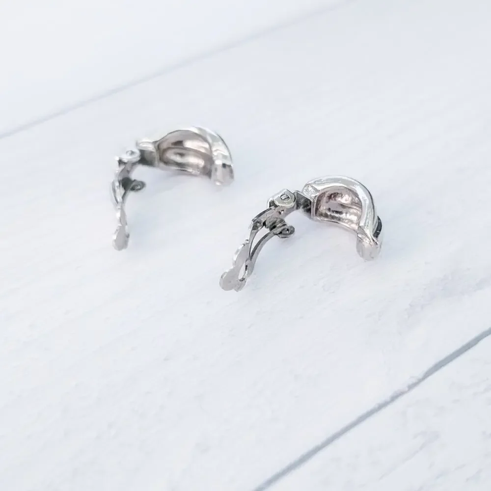 Vintage Clip On Earrings Silver Tone Stylish Hoop Like 7/8